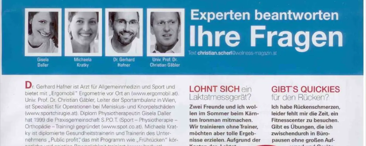 Michaela Kratky als Expertin im Wellness-Magazin – Rückenglück Training Wien