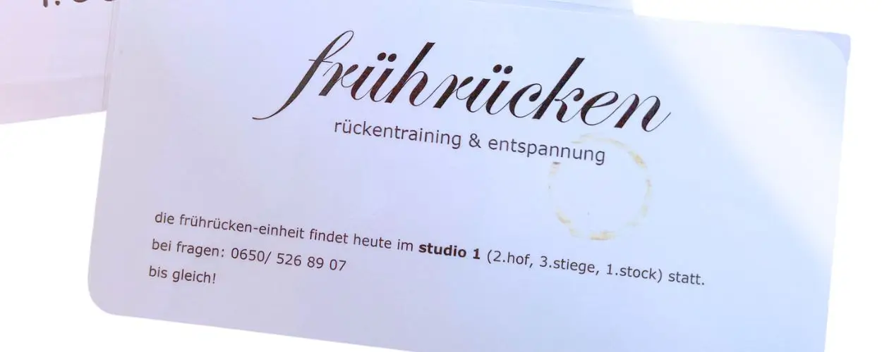 Historische Visitenkarte frührücken – Rückentraining & Entspannung, Vorläufer von Rückenglück