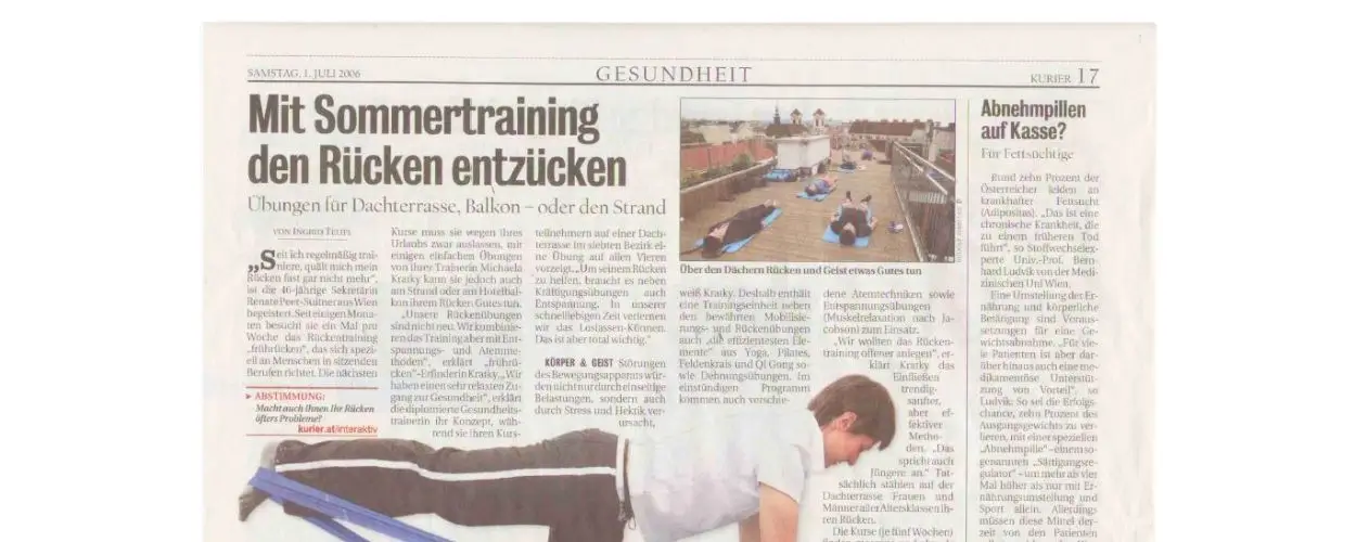 Kurier-Presseartikel 2006 – Rückenglück Sommertraining auf der Dachterrasse Wien